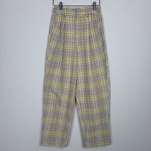 Urban Outfitters Womens Size XS Dress Pants Cream Black Yellow Plaid Pockets